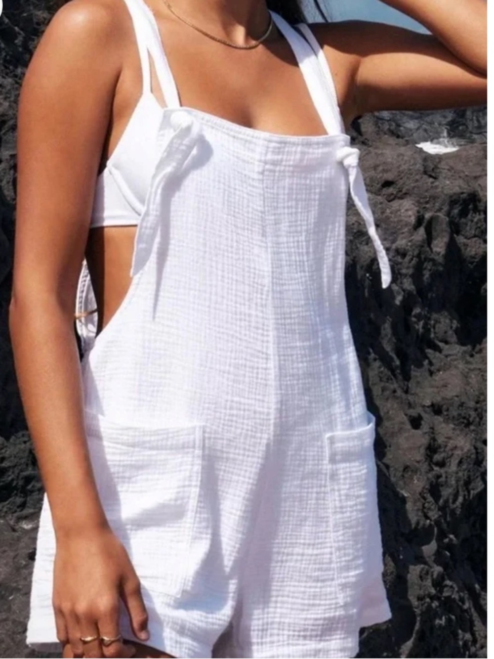 Zenana White Gauze Tie-Strap Romper